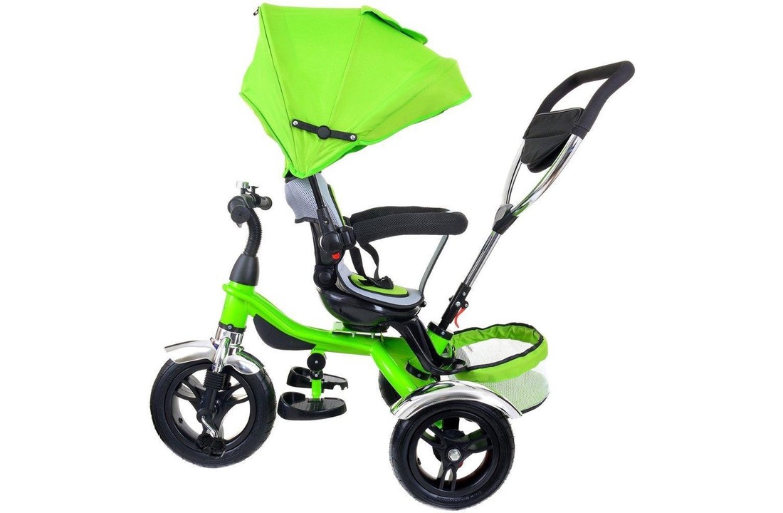 Driewieler kinderwagen groen - mee groei kinderfiets - met draaibare stoel