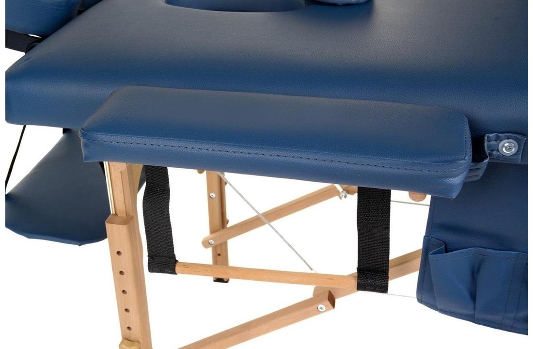 Houten massagetafel - 3 segmenten - verstelbaar - blauw ECO-leer - 213 cm lang