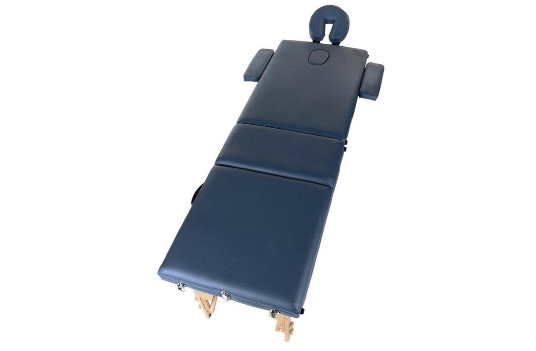 Houten massagetafel - 3 segmenten - verstelbaar - blauw ECO-leer - 213 cm lang