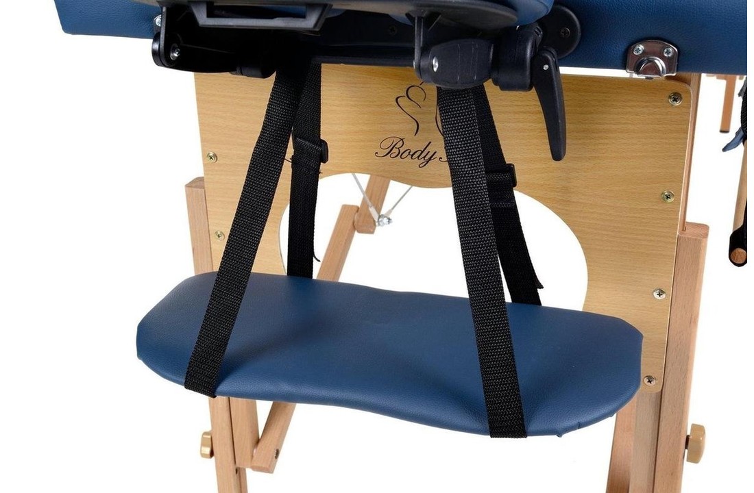 Houten massagetafel - 3 segmenten - verstelbaar - blauw ECO-leer - 213 cm lang
