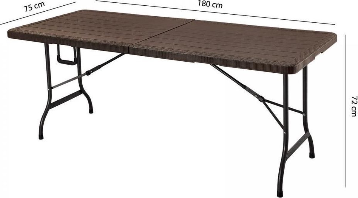 Opklapbare tafel - 180 cm lang - bruin