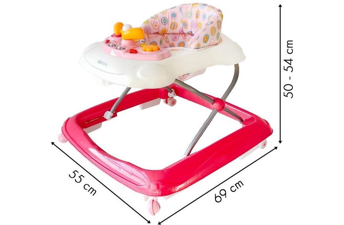 Baby loopstoel - afneembare hoes & verstelbare zitting - roze