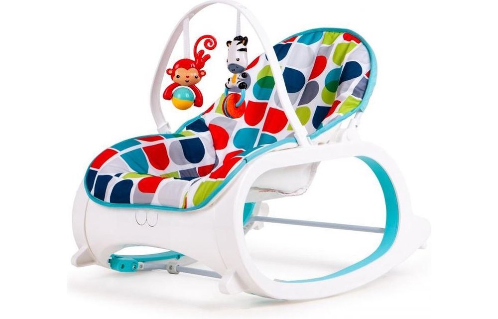 Baby wipstoel met vibratie - met speeltjes boog - blauw & wit