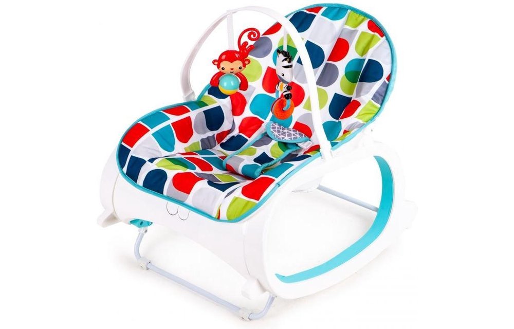 Baby wipstoel met vibratie - met speeltjes boog - blauw & wit