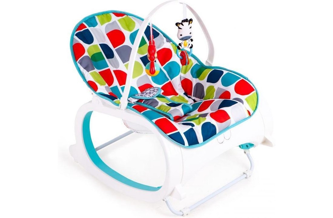 Baby wipstoel met vibratie - met speeltjes boog - blauw & wit
