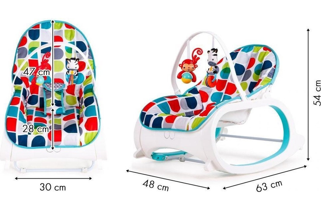 Baby wipstoel met vibratie - met speeltjes boog - blauw & wit