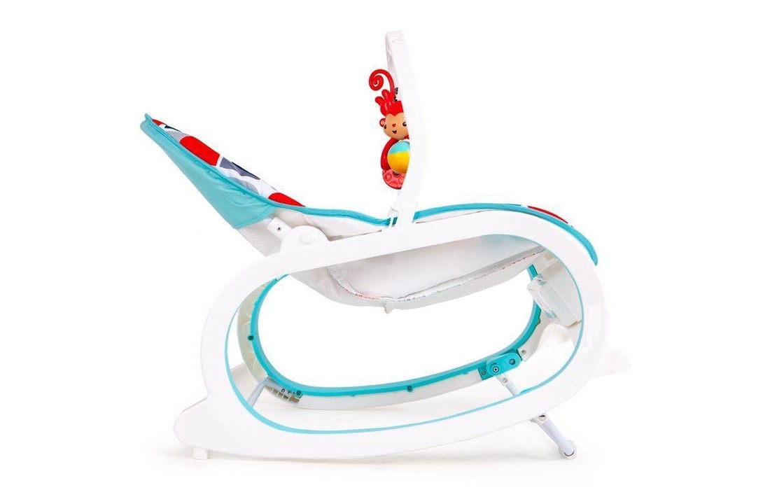 Baby wipstoel met vibratie - met speeltjes boog - blauw & wit