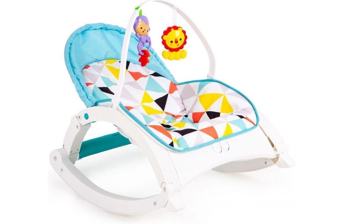 Baby wipstoel met vibratie en speelboog - blauw