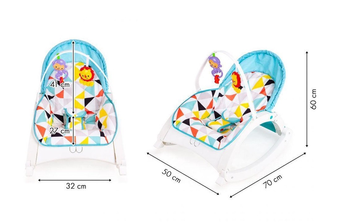 Baby wipstoel met vibratie en speelboog - blauw