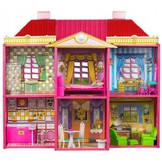 Groot poppenhuis met 6 kamers & meubels - 106x95x38 cm - roze