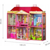 Groot poppenhuis met 6 kamers & meubels - 106x95x38 cm - roze