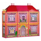 Groot poppenhuis met 6 kamers & meubels - 106x95x38 cm - roze