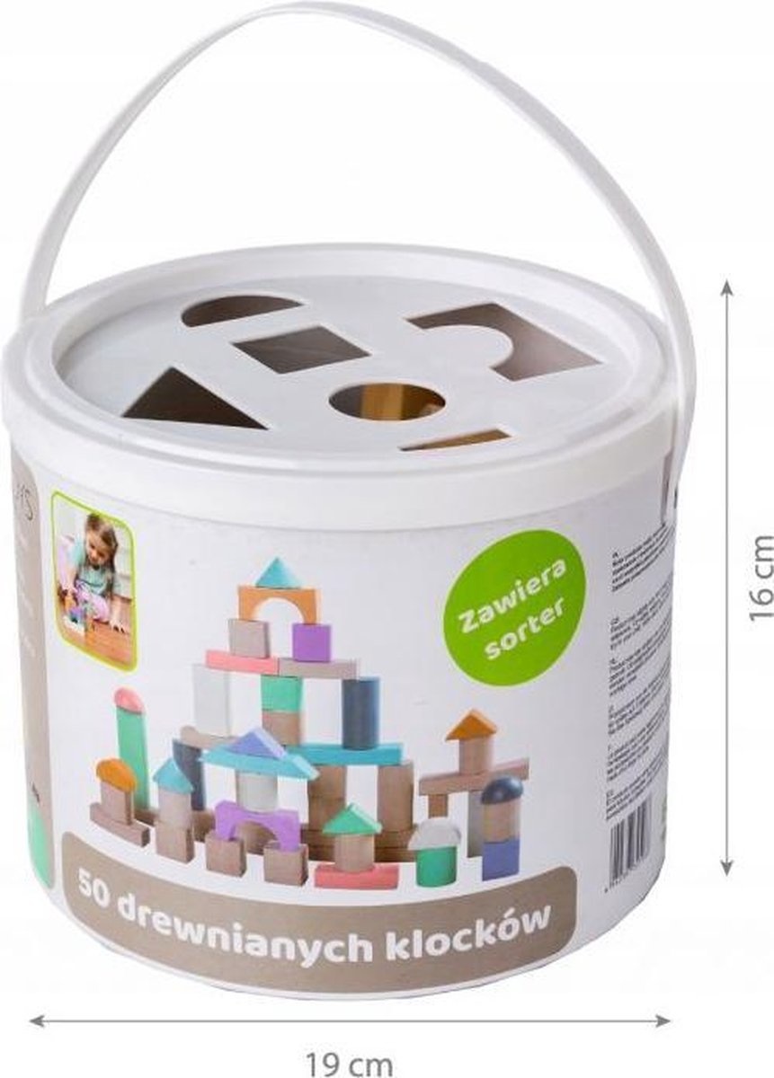 Blokkendoos - 50 houten blokken in opberg emmer