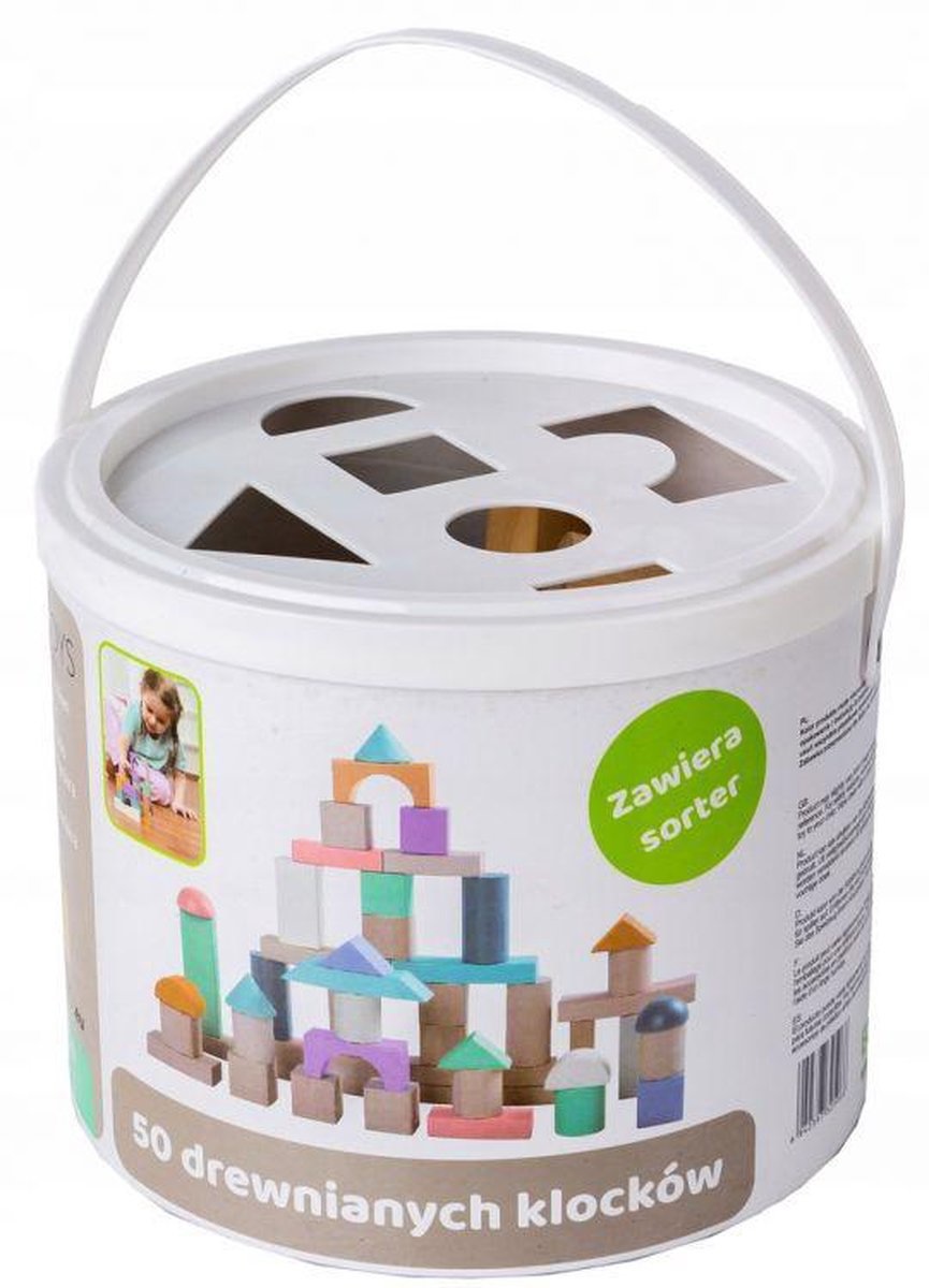 Blokkendoos - 50 houten blokken in opberg emmer