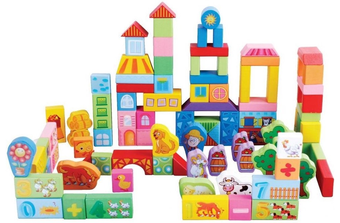 Blokkenton set 100 stuks - kleurrijke houten blokken