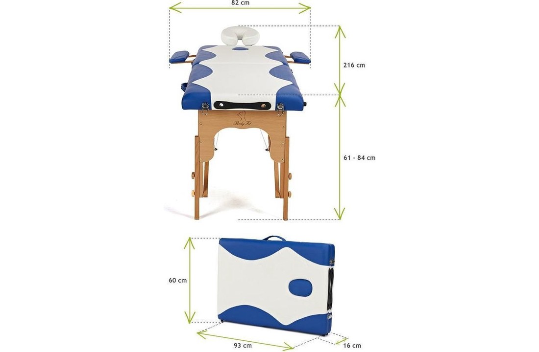 Houten massagetafel - 2 segmenten - opvouwbaar - 216 cm