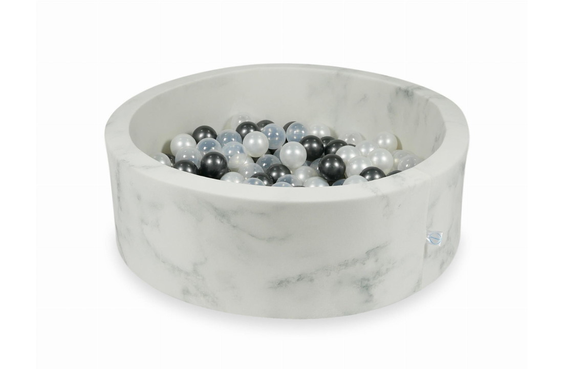 Ballenbak marmer met 200 ballen parelmoer, metallic en transparant ballen - 90 x 30 cm - rond