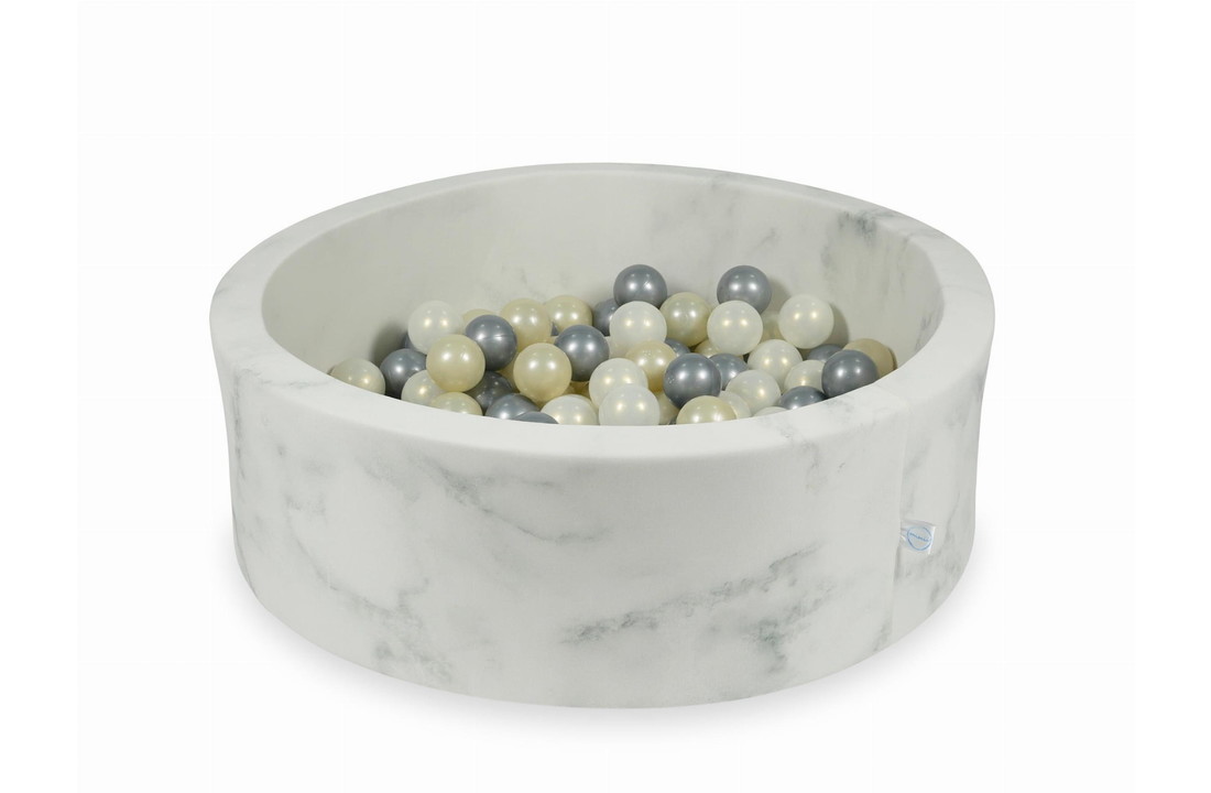 Ballenbak marmer met 200 lichtgoud, zilveren, iriserende ballen - 90 x 30 cm - rond