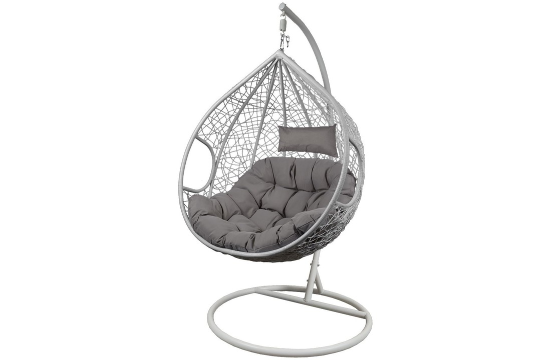 Hangstoel cocoon wit met grijs schommelstoel maat L