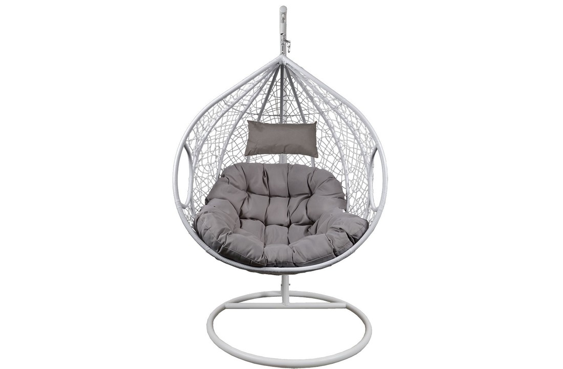Hangstoel cocoon wit met grijs schommelstoel maat L