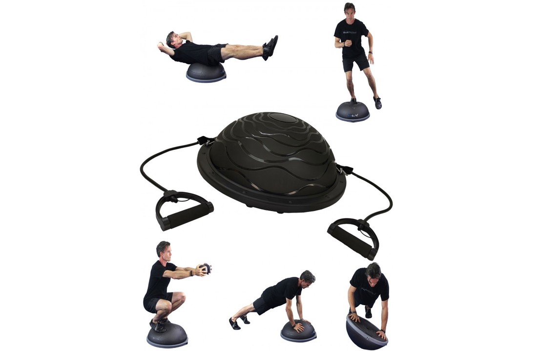 Balansbord evenwicht trainer zwart met trekkoorden 59,5 cm