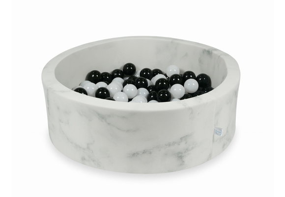 Ballenbak marmer met 200 zwart wit ballen - 90 x 30 cm - rond