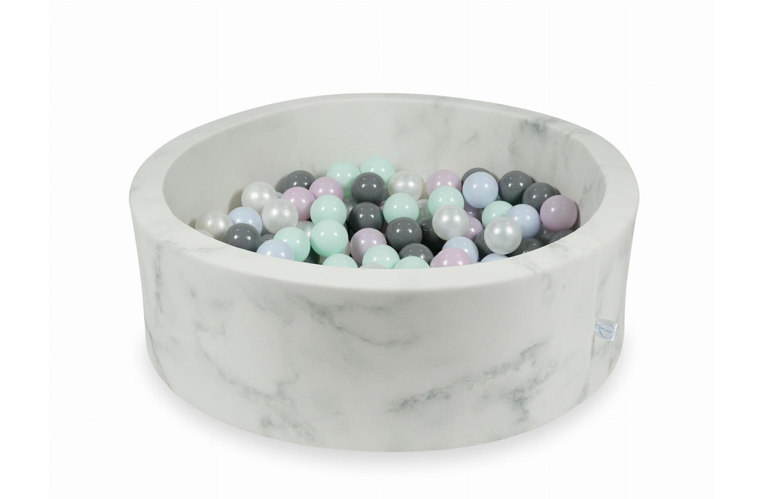Ballenbak met 200 mint, roze, parel, lichtblauw, grijze ballen - 90 x 30 cm - rond