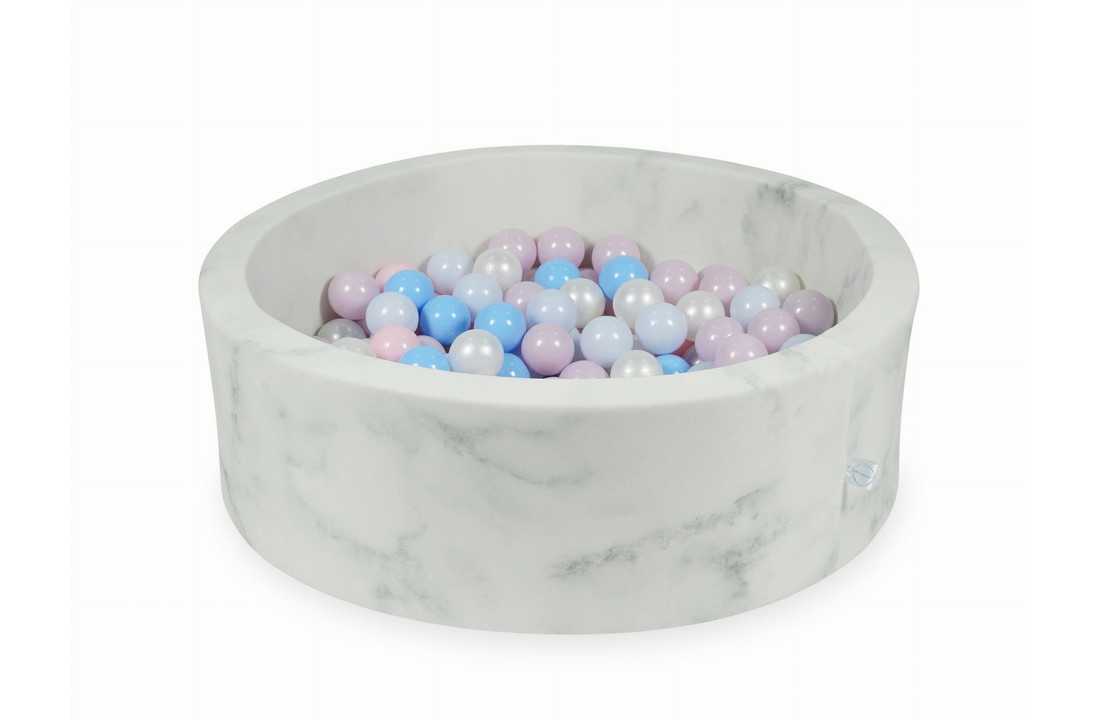 Ballenbak met 200 roze, parelmoer, blauw, grijze ballen - 90 x 30 cm - rond
