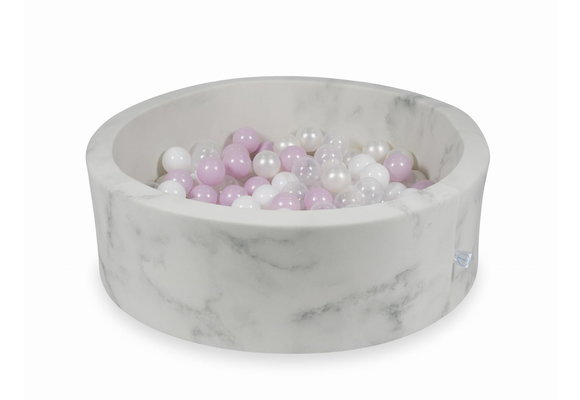 Ballenbak marmer met 200  licht roze parelmoer wit transparante ballen - 90 x 30 cm - rond