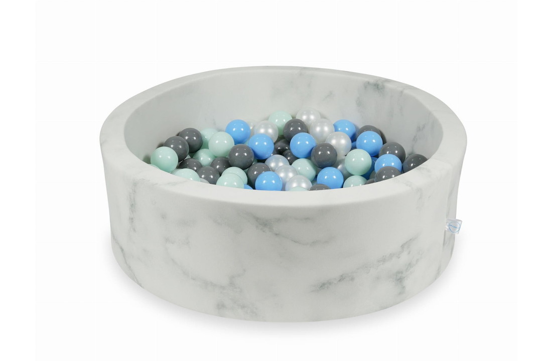 Ballenbak marmer met 200 mintgroen lichtblauw grijs en parelmoer ballen - 90 x 30 cm - rond