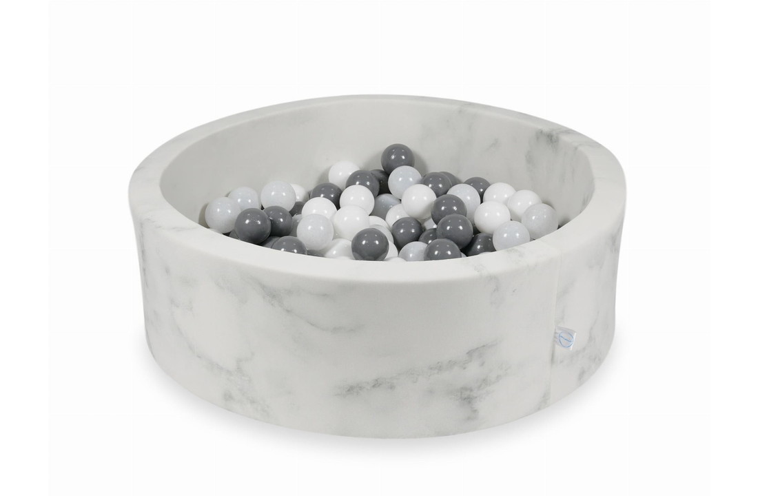 Ballenbak marmer met 200 wit grijs zilveren ballen - 90 x 30 cm - rond