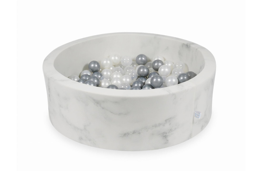 Ballenbak marmer met 200 met parelmoer transparant en zilveren ballen - 90 x 30 cm - rond