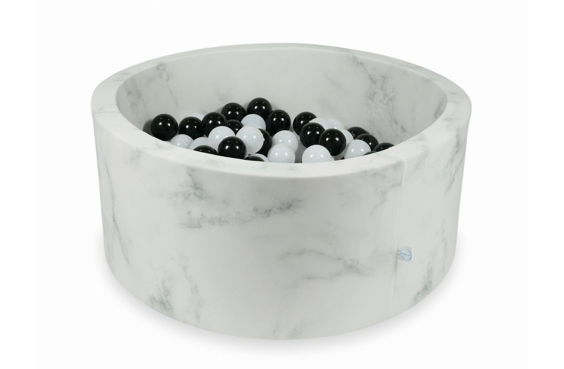 Ballenbak marmer met 300 zwart witte ballen - 90 x 40 cm - rond