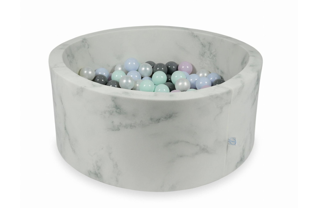 Ballenbak marmer met 300 mintgroen licht roze parel blauw en grijze ballen - 90 x 40 cm - rond