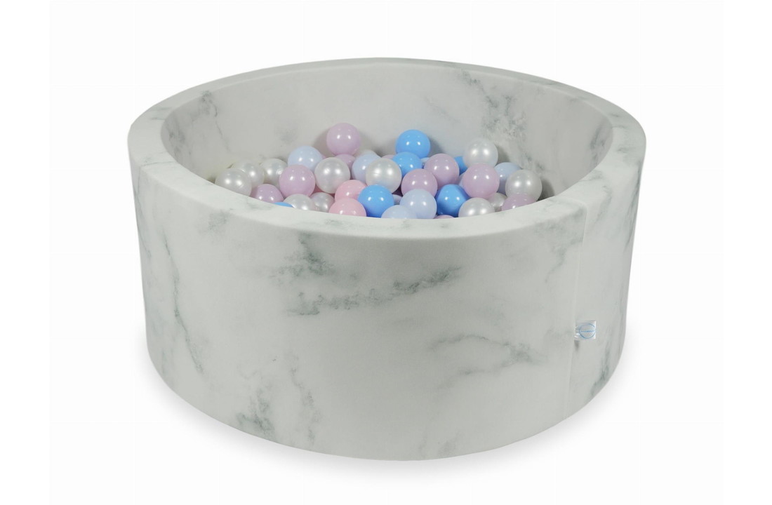 Ballenbak marmer met 300 lichtroze parelmoer en cyaan ballen - 90 x 40 cm - rond