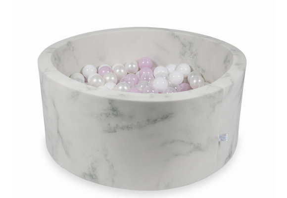 Ballenbak marmer met 300 roze licht parelmoer wit transparante ballen - 90 x 40 cm - rond