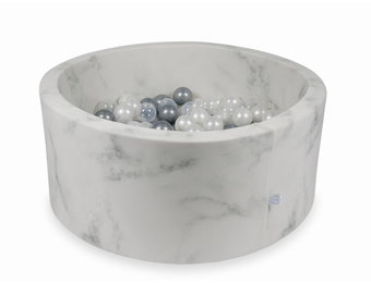 Ballenbak marmer met 300 parelmoer transparant en zilveren ballen - 90 x 40 cm - rond