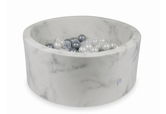 Ballenbak marmer met 300 parelmoer transparant en zilveren ballen - 90 x 40 cm - rond