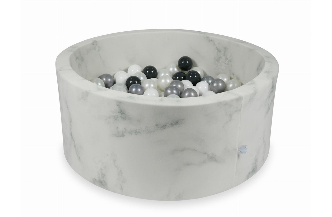 Ballenbak marmer met 300 wit parelmoer zilver grafieten ballen - 90 x 40 cm - rond
