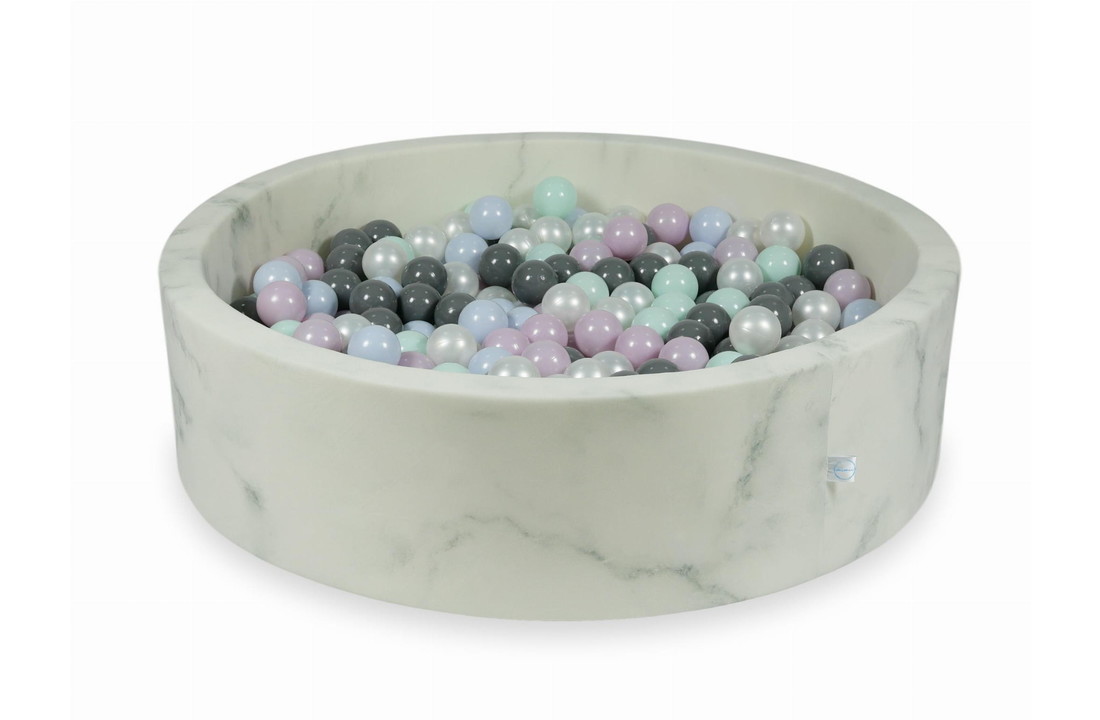 Ballenbak marmer met 400 LICHT MINT, ROZE LICHT PAREL, LICHT BLAUW PAREL, GRIJZE ballen 115 x 30 cm - rond