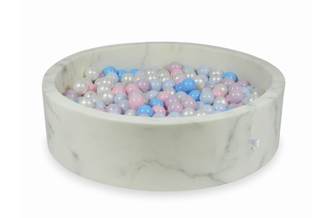 Ballenbak marmer met 400 lichtroze, lichtblauwe ballen 115 x 30 cm - rond