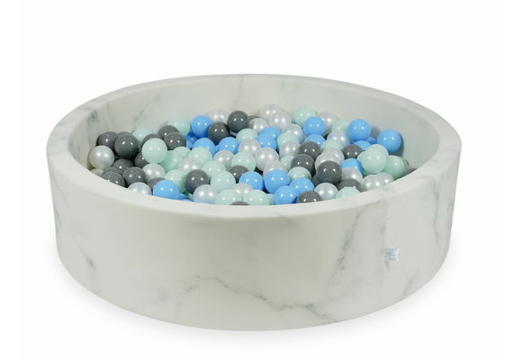 Ballenbak marmer met 400 licht mint, lichtblauwe, grijs en parelmoer ballen 115 x 30 cm - rond