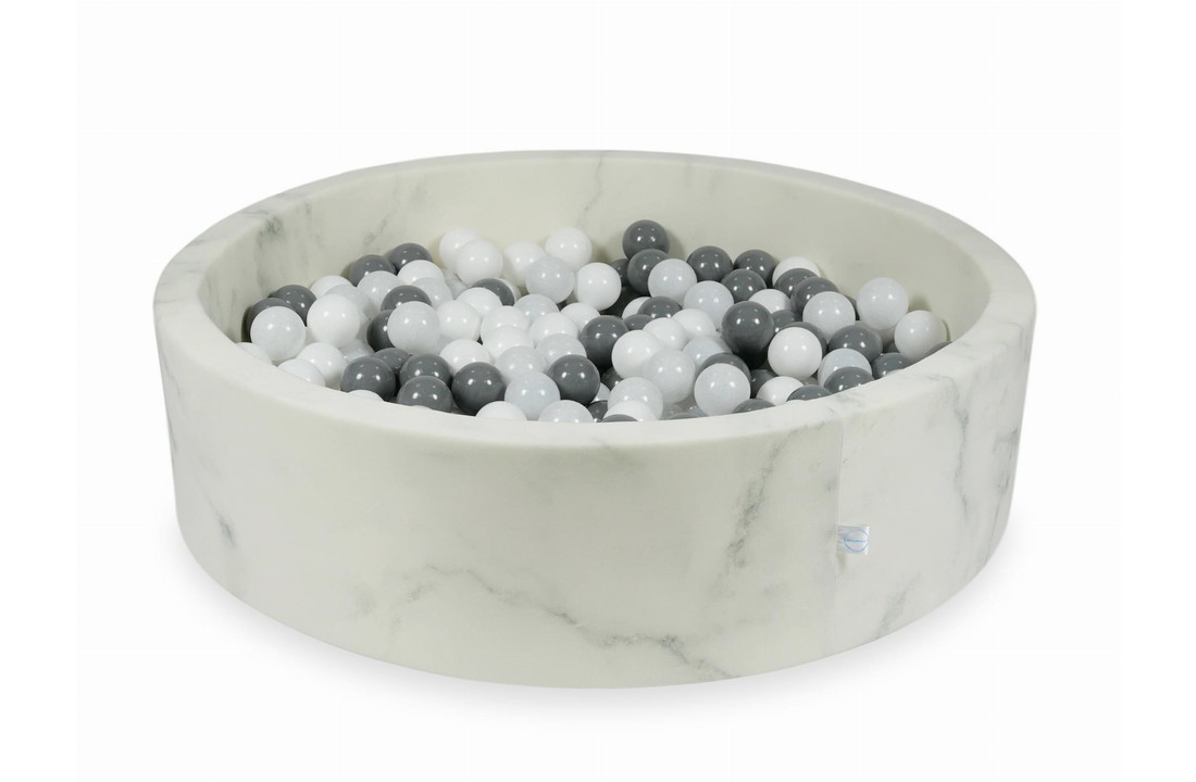 Ballenbak marmer met 400 wit, zwart, grijze ballen 115 x 30 cm - rond
