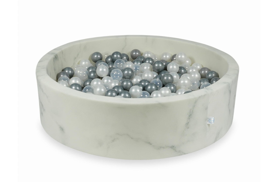 Ballenbak marmer met 400 parelmoer, transparant, zilveren ballen 115 x 30 cm - rond