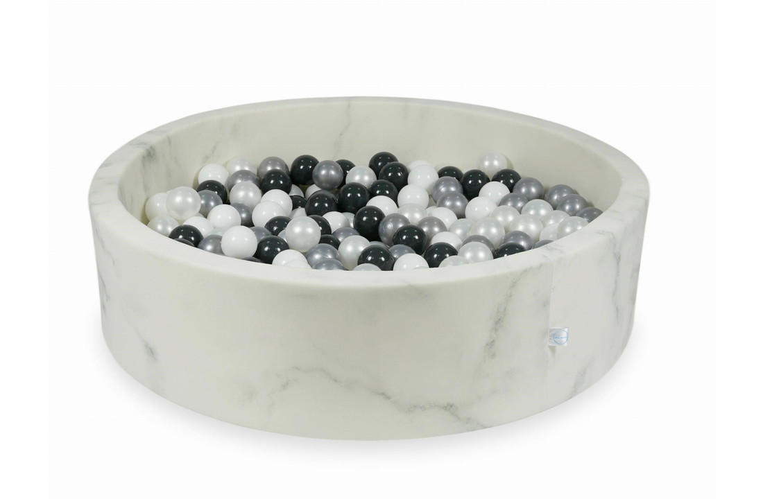 Ballenbak marmer met 400 wit, zilver, grafietballen 115 x 30 cm - rond