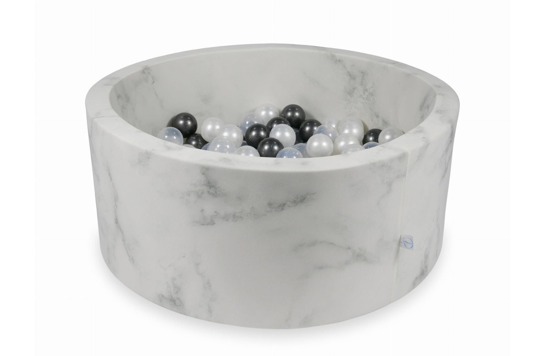 Ballenbak marmer met 500 metallic grafiet parelmoer en transparante ballen - 115 x 40 cm - rond