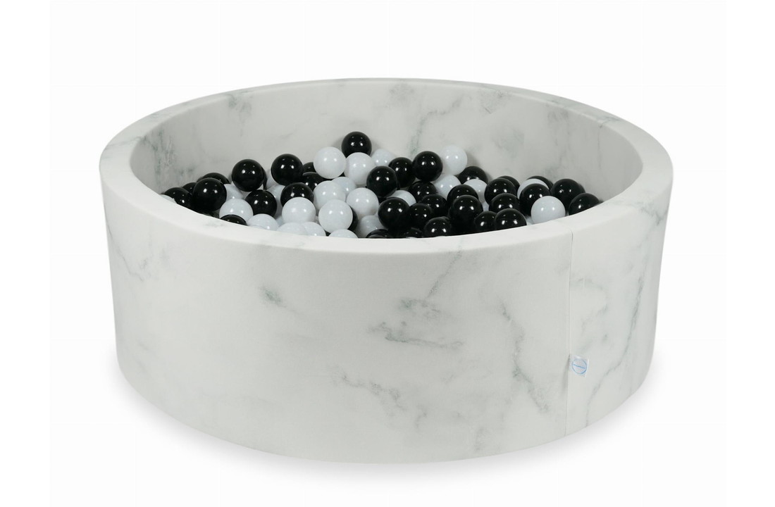 Ballenbak marmer met 500 zwarte en witte ballen - 115 x 40 cm - rond