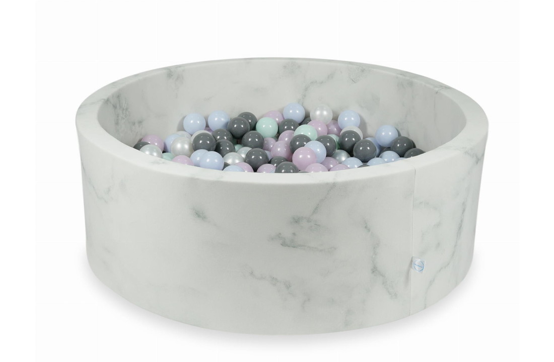 Ballenbak marmer met 500 licht mint, roze parel, lichtblauwe, grijze ballen - 115 x 40 cm - rond