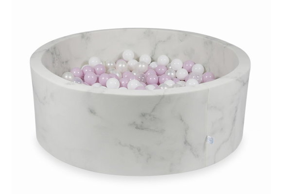 Ballenbak marmer met 500 lichtroze, roze parelmoer, wit, transparante  ballen - 115 x 40 cm - rond