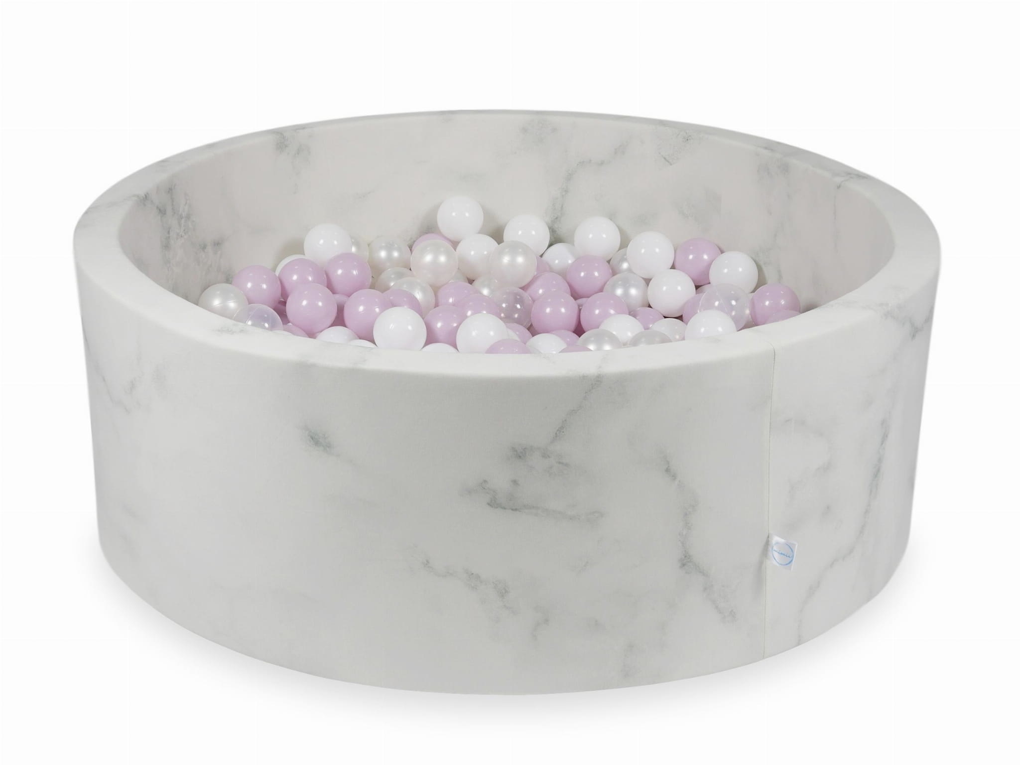 Ballenbak marmer met 500 lichtroze, roze parelmoer, wit, transparante ballen - 115 x 40 cm - rond